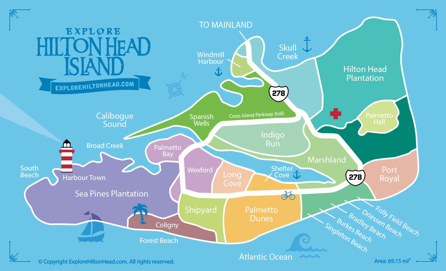 hilton head map island maps resort attractions south carolina plantations plantation areas harbor port royal local guide shape places hotels